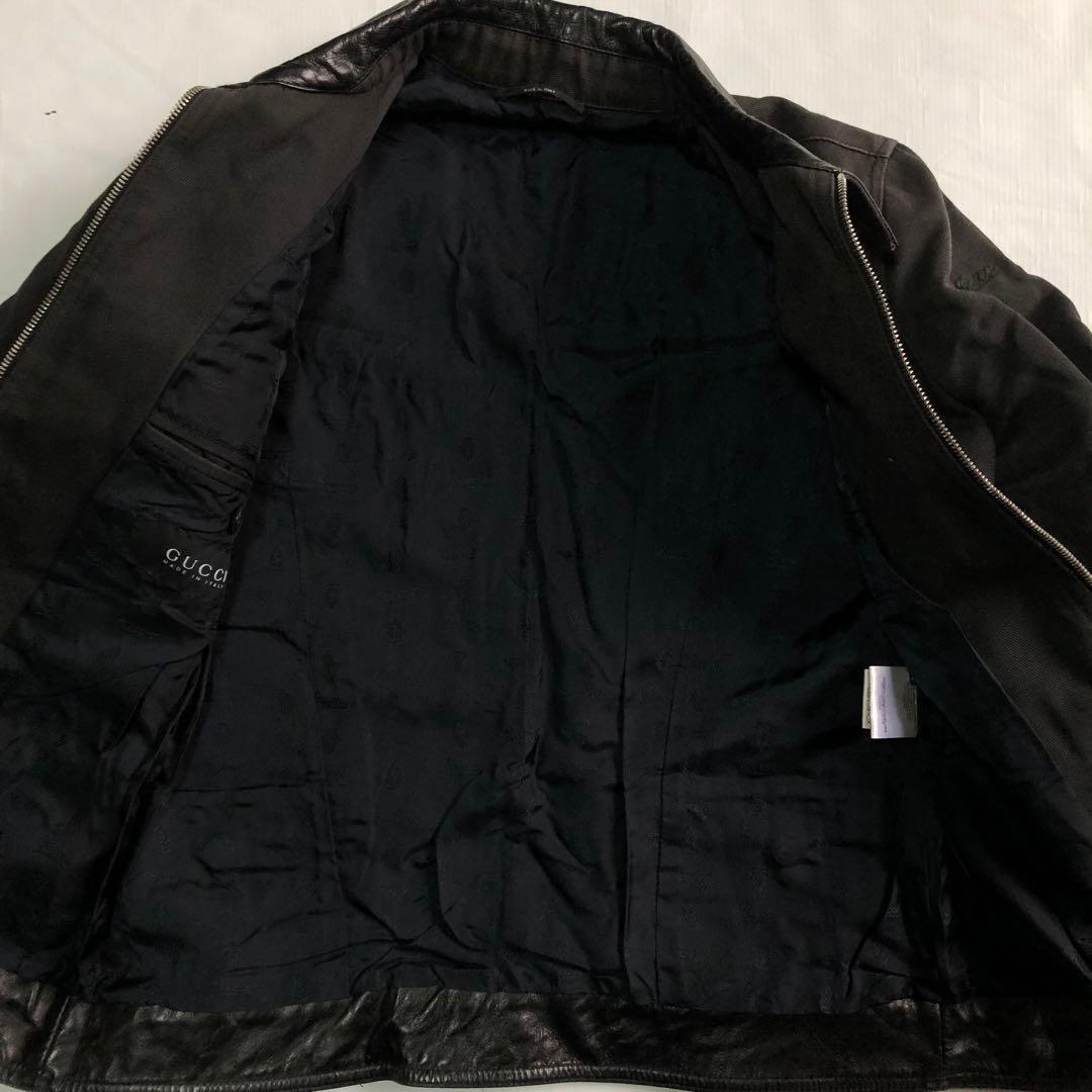 08AW GUCCI グッチ レザー切り替え ジップ ジャケット ブラック - メルカリ