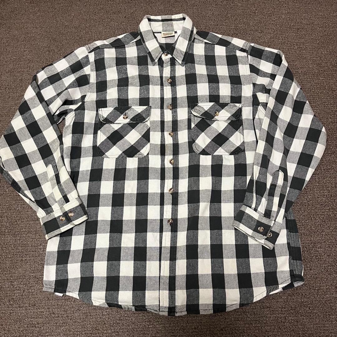 90s five brother ネルシャツ ブロックチェック 黒白 XL - メルカリ