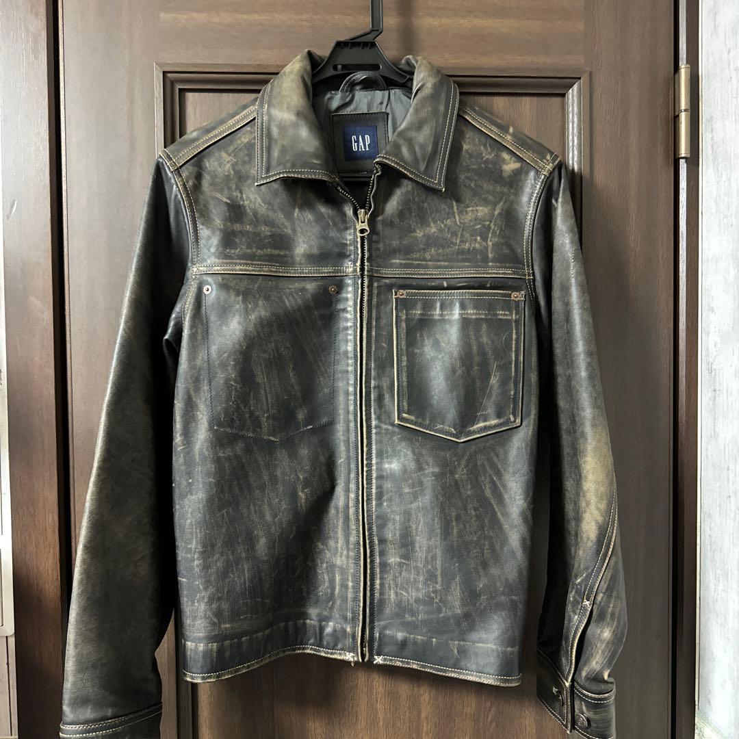 GAP old gap 90s レザージャケット 紺タグ ヴィンテージ加工 - メルカリ