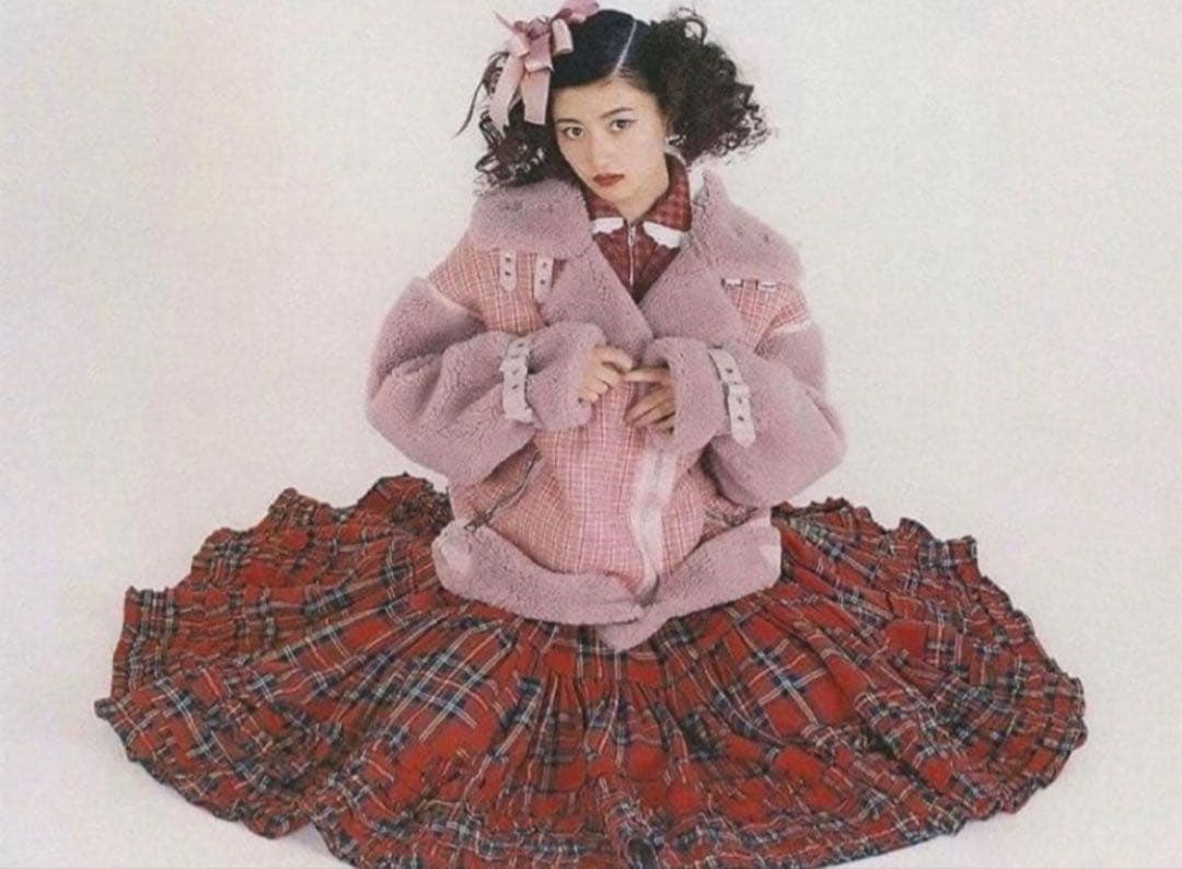 HEIHEI ボアチェックライダースジャケット ピンク チェック ムートン