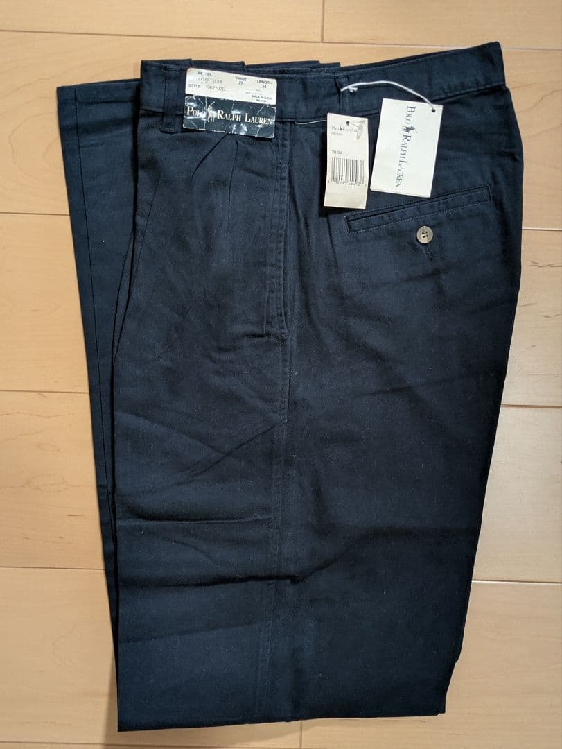 デッドストック 90s ポロ ラルフローレン ネイビー ツータック チノ