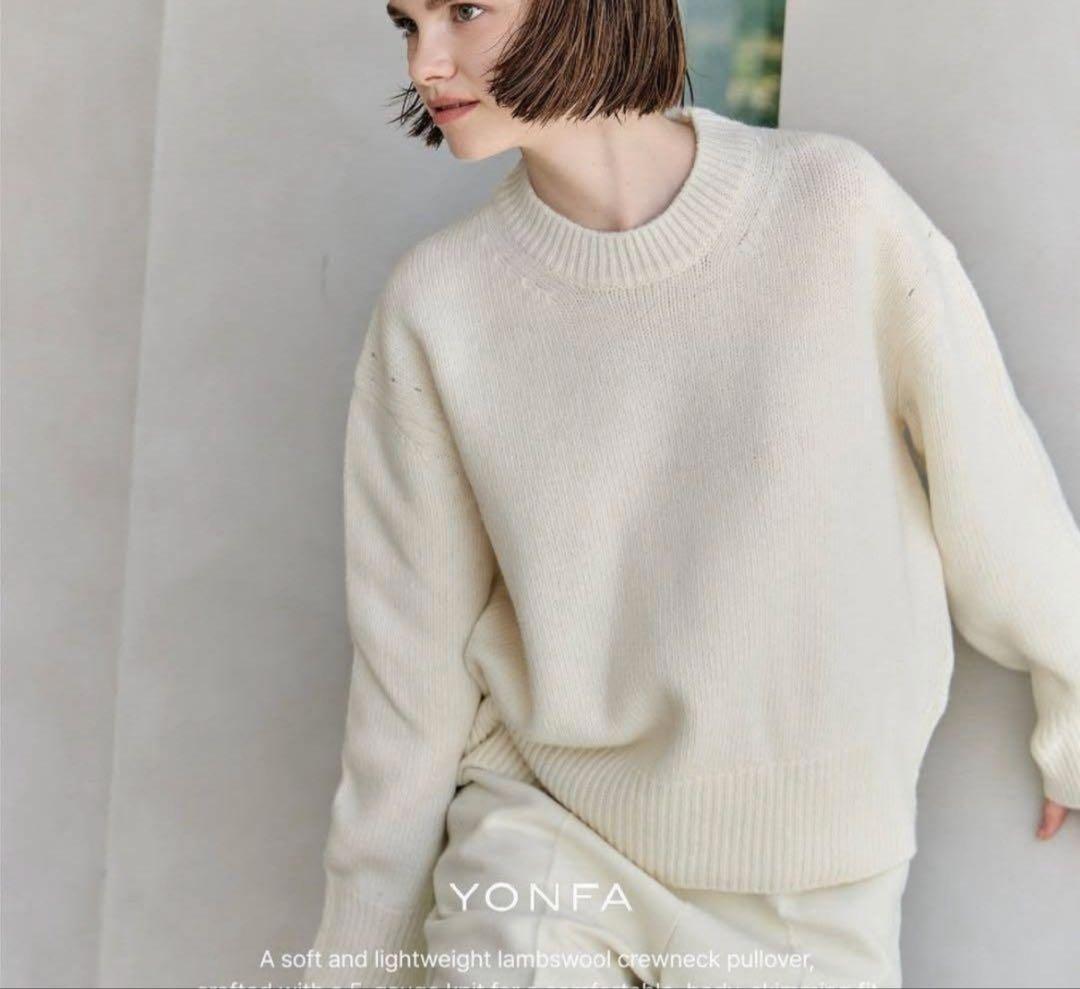YONFAヨンファ ラムウールクルーネックプルオーバー ニット アイボリー