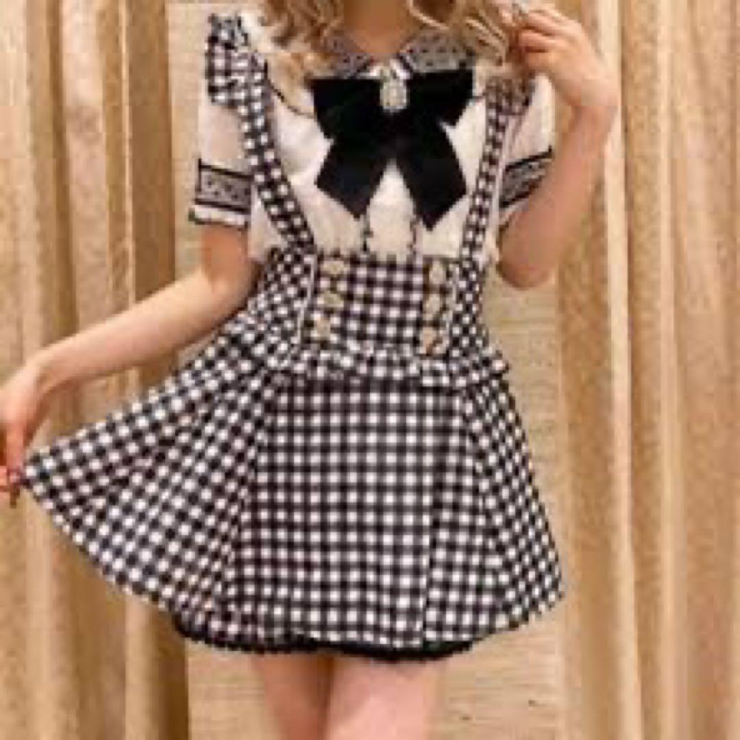 LIZLISA サスペンダー付きスカパンスカート ギンガムチェック ブラック