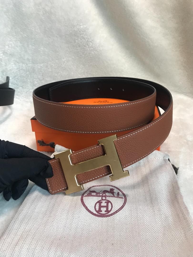 HERMES ブラウンレザーベルト Hロゴ - メルカリ