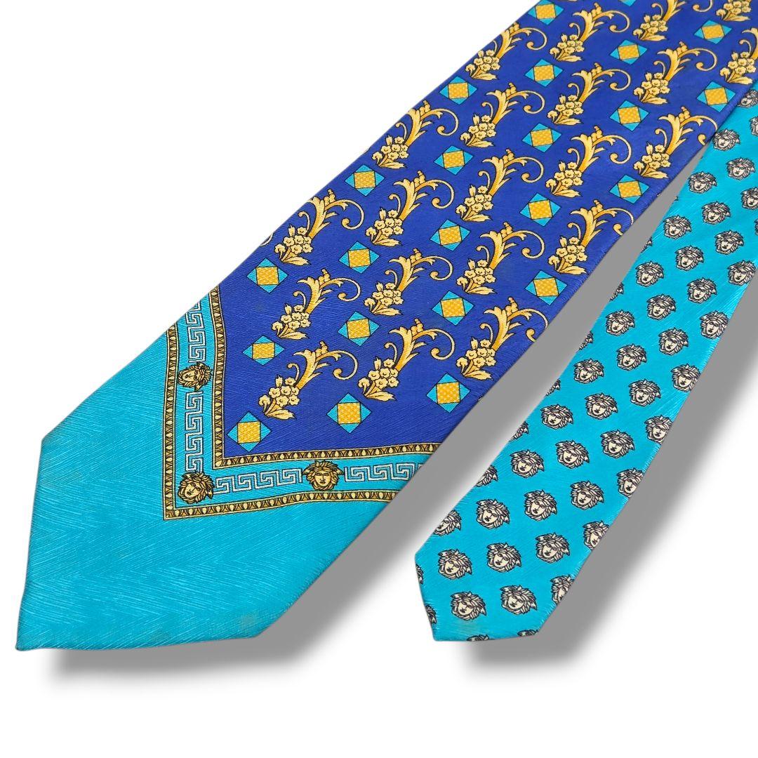 美品 ジャンニヴェルサーチ ネクタイ メデューサ バロック ブルー