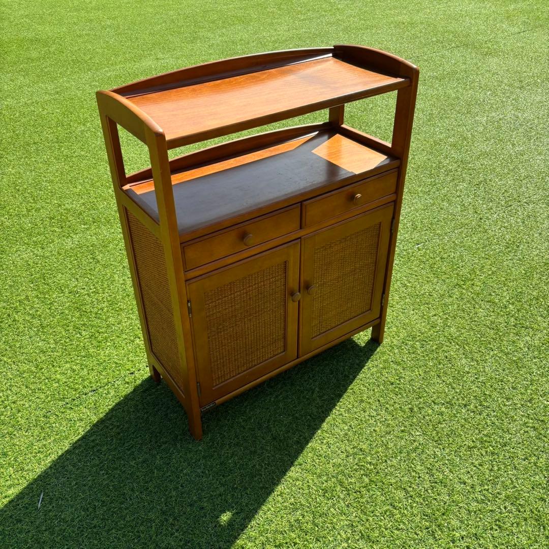 カリモク家具 ラタン調 電話台 チェスト 昭和レトロ ヴィンテージ 希少