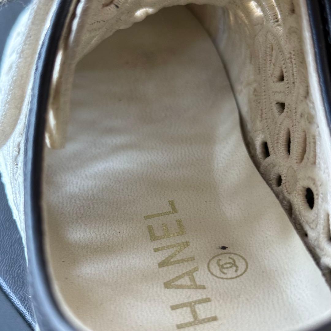 シャネル カメリア スニーカー レース ココマーク アイボリー 22.5cm