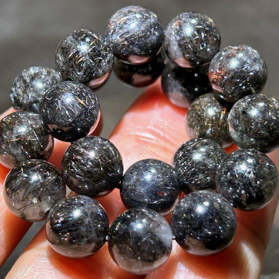 ♦︎別格高級品！プラチナ　ブラック　ルチル　ブレス　希少！財福大黒秘宝⑤