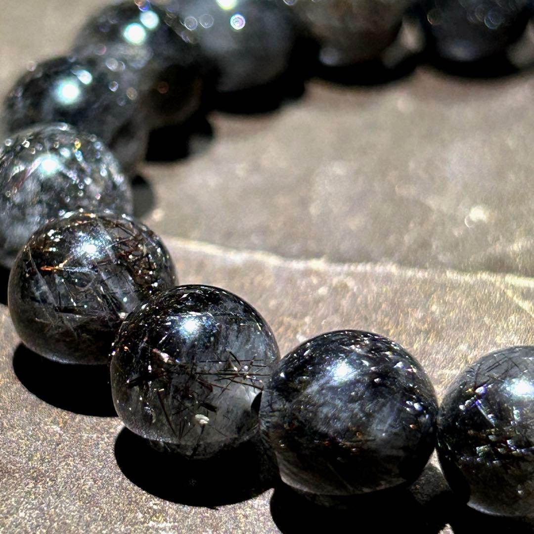 ♦︎別格高級品！プラチナ　ブラック　ルチル　ブレス　希少！財福大黒秘宝⑤