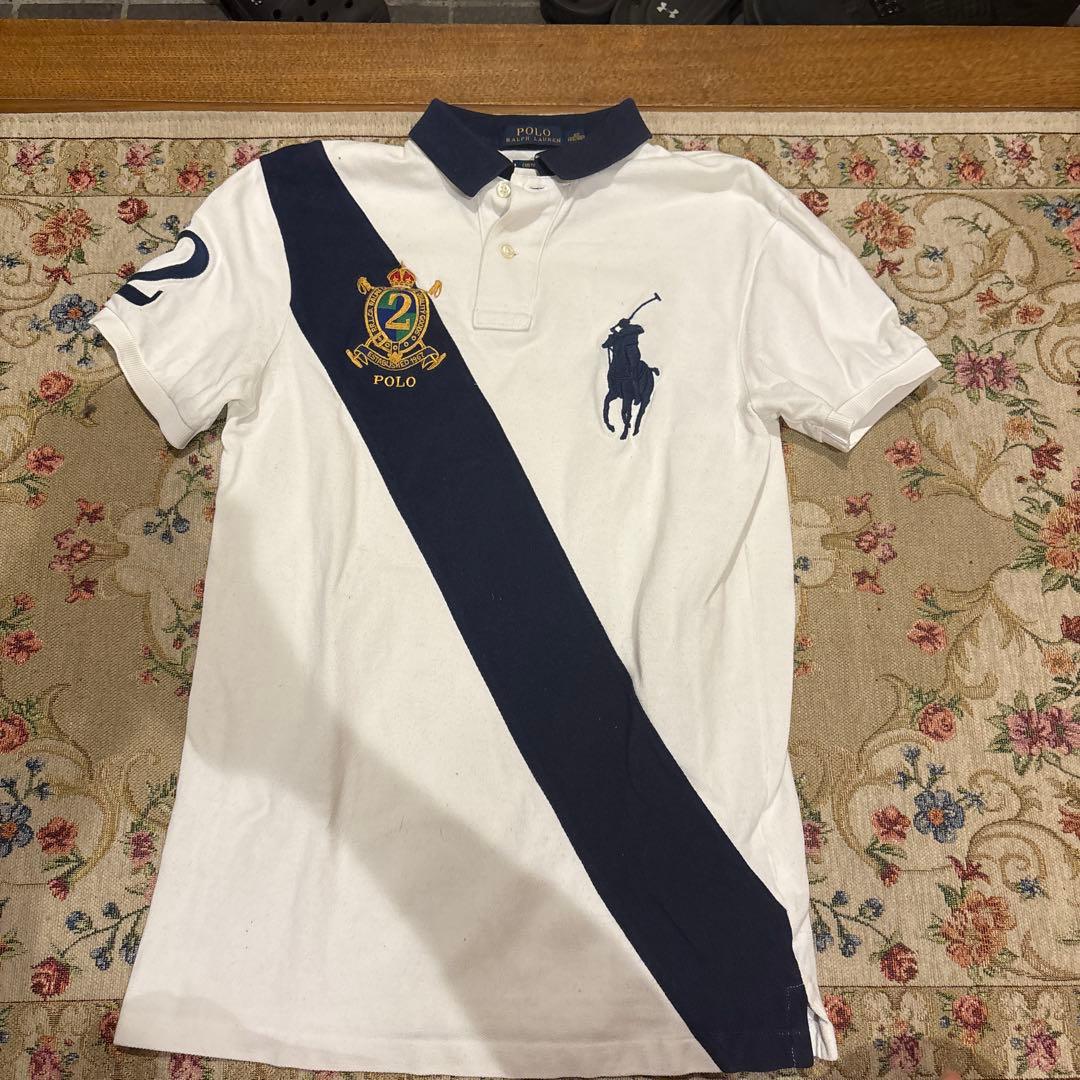 Ralph Lauren ポロシャツ XS ホワイト/ネイビー ビッグポニー - メルカリ