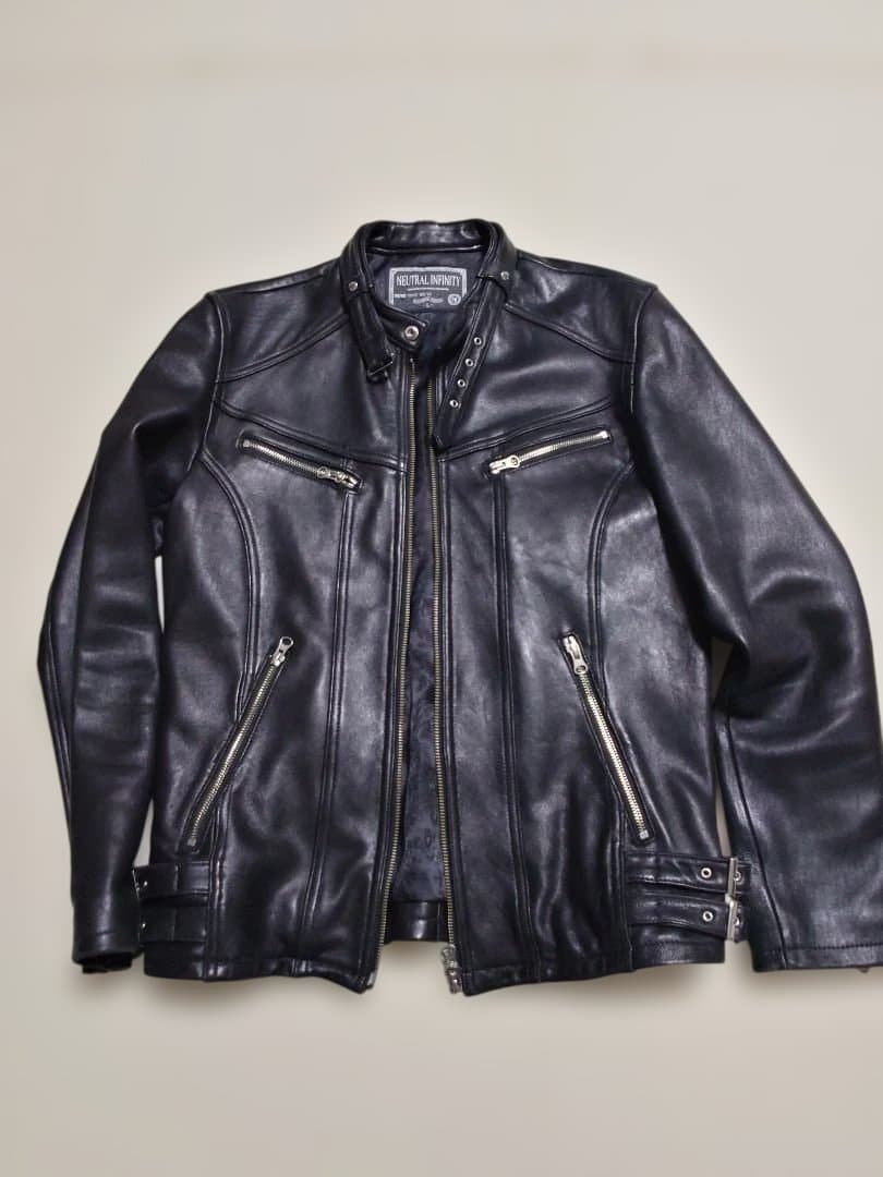 美品　肉厚 ラムレザー　シングルライダース　ジャケット London Denim（ロンドンデニム） 革ジャン ライダース ラムレザー