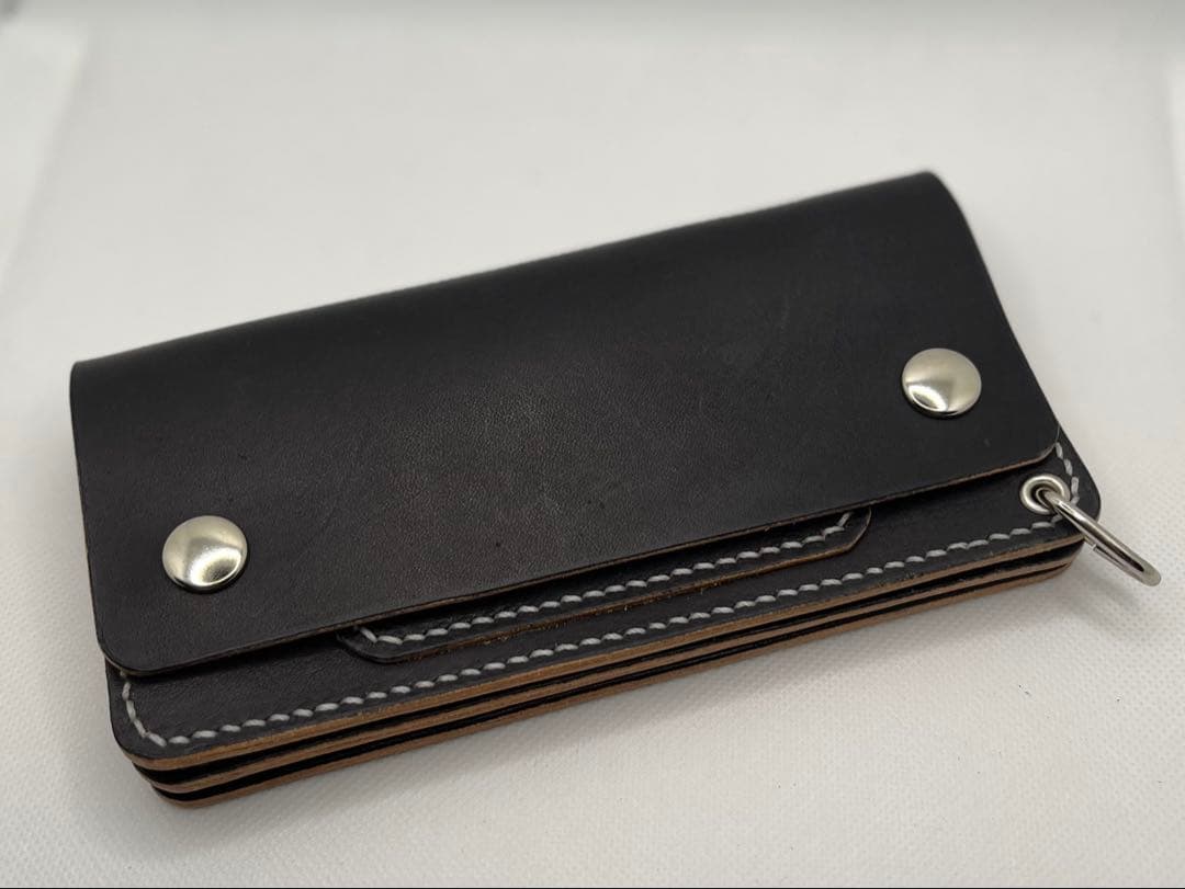 トラッカーウォレット TW-01 姫路レザー 丘染め 茶芯 アウトレット 姫路レザーミドルトラッカーウォレット丘染め：茶芯/黒色/ステッチ白色