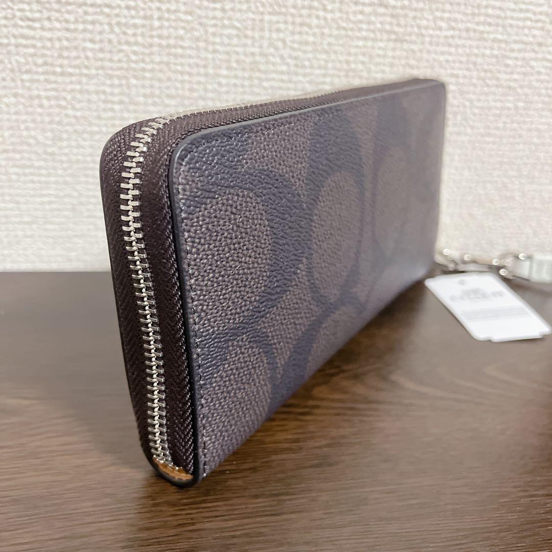 COACH 長財布　ブラウン　ストラップ付き　シグネチャー　ホワイト