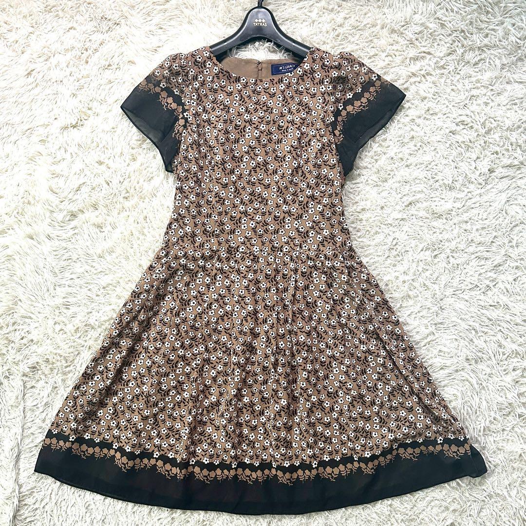 極美品✨エムズグレイシー シフォンワンピース バックリボン 花柄