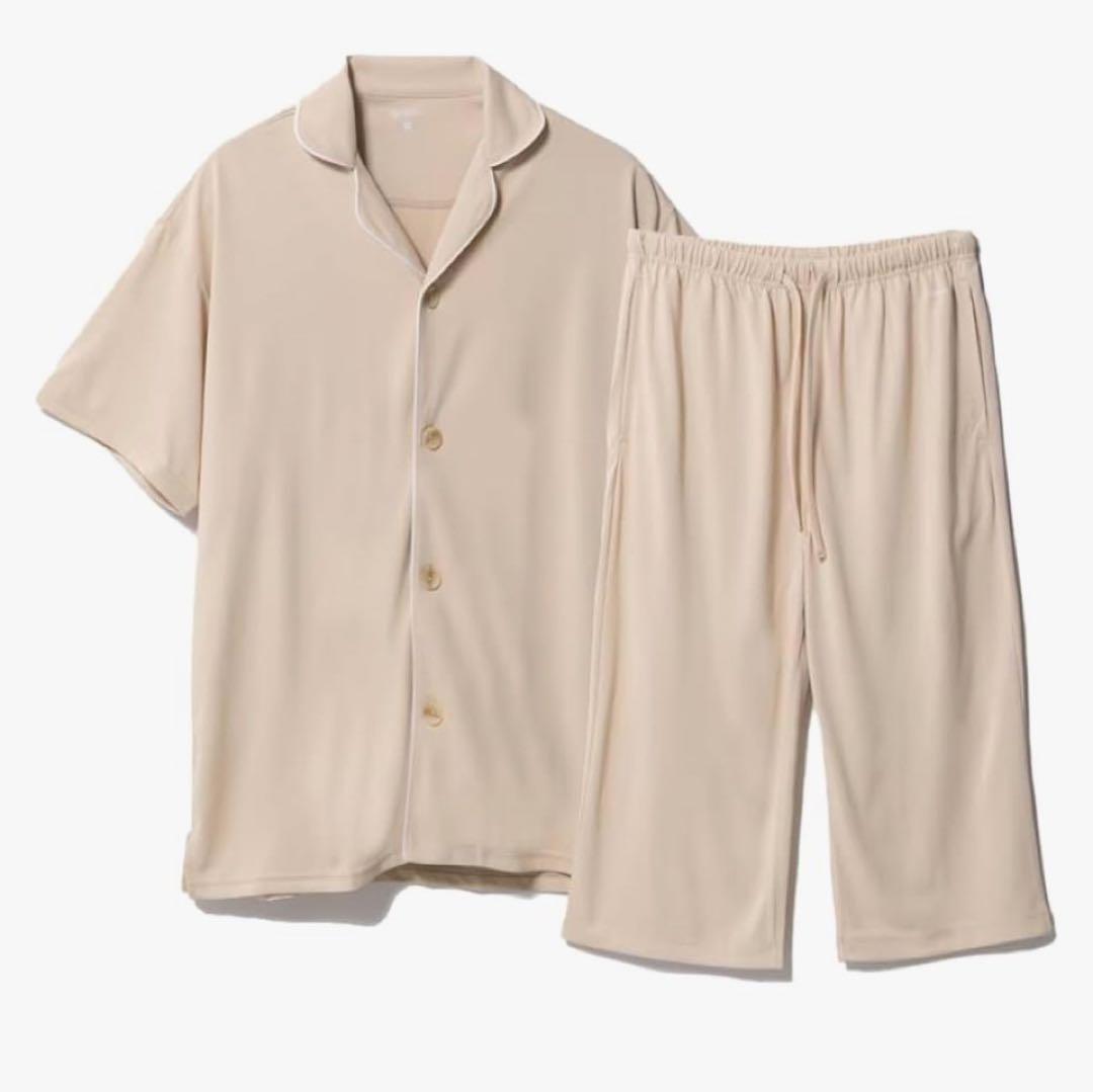 バクネ　ベージュ パジャマセット 半袖シャツ 膝下パンツ