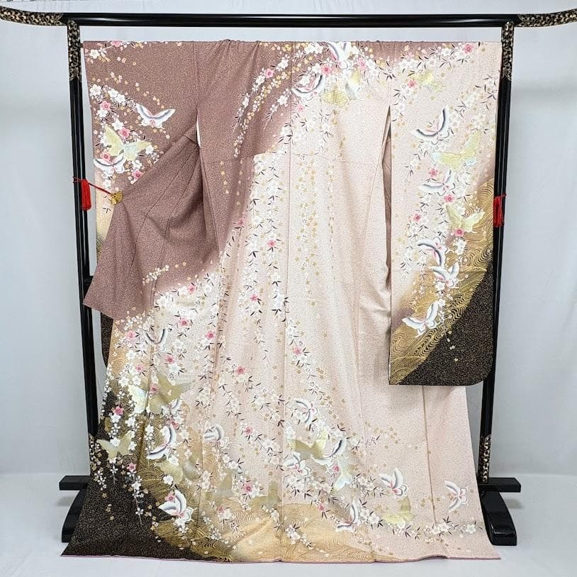ゆりのはな 超トール 本振袖 金彩友禅 ボカシ染め 蝶・桜・流水 正絹