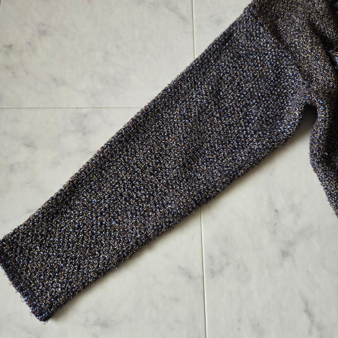 リヴドロワ ツイードニットカーディガン ブラウン 茶 金ボタン