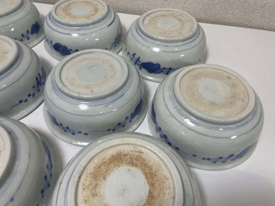 現状品】古伊万里 染付 花蝶柄 菓子鉢10個セット アンティーク レトロ