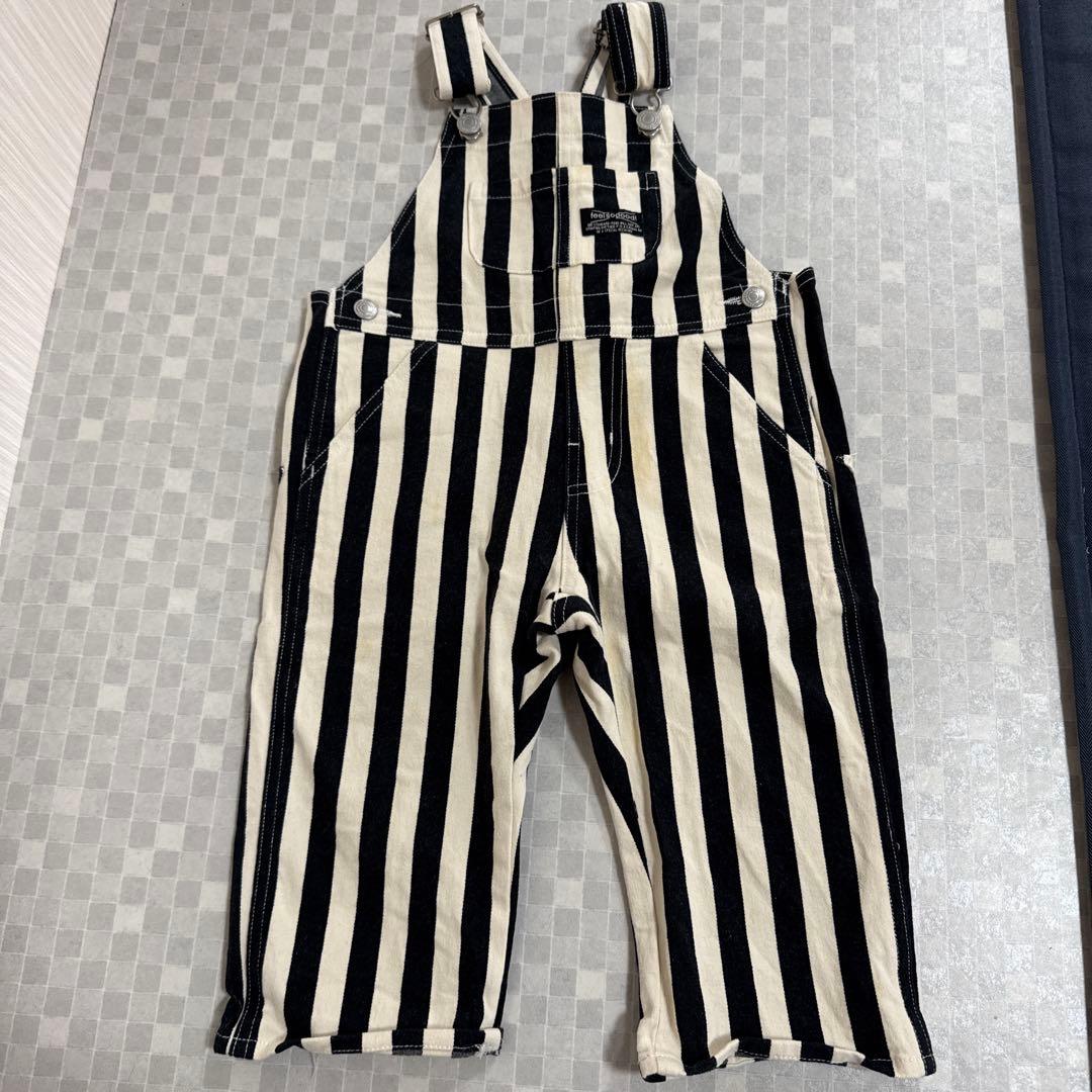 ストライプオーバーオール（白黒） 90センチ - メルカリ
