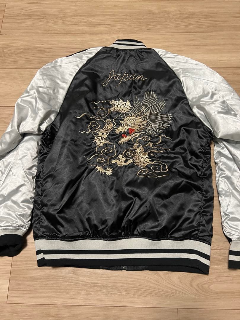 アルファインダストリーズ スカジャン L リバーシブル 黒 シルバー 鷹