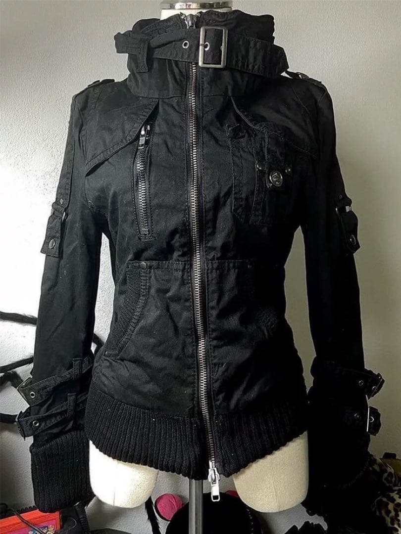 Y2Kパンク ロック ハイネック ジャケット 黒 V系 地雷系 ボンテージ
