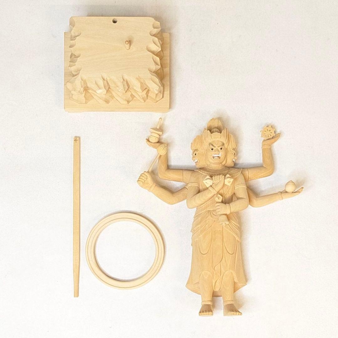 セール・新品】三宝荒神 柘植 総高さ約24.5㎝ 竈 三面六臂 台所の神