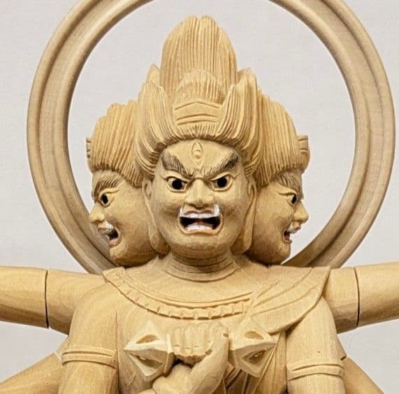 セール・新品】三宝荒神 柘植 総高さ約24.5㎝ 竈 三面六臂 台所の神