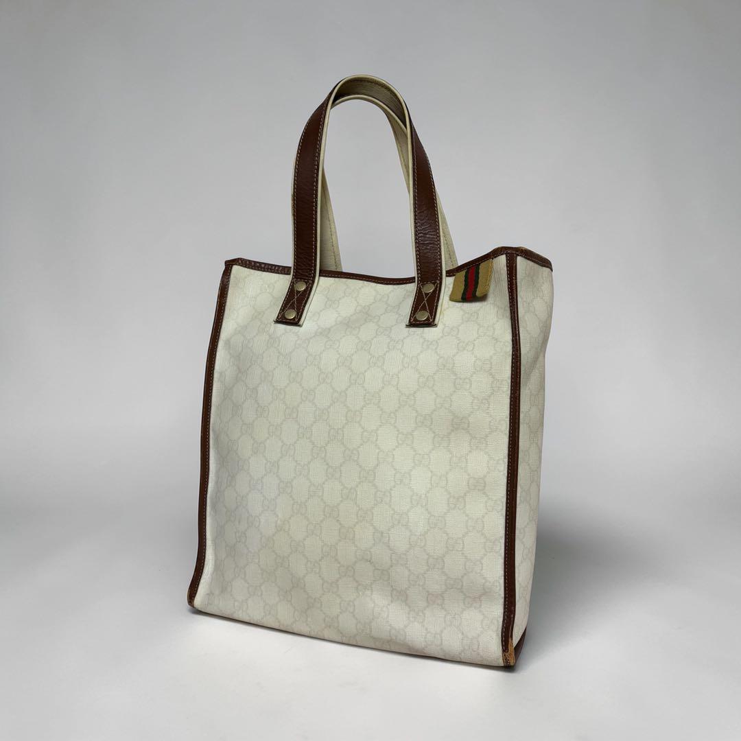 GUCCI グッチ トートバッグ シェリーライン ホワイト PVC GG柄 - メルカリ