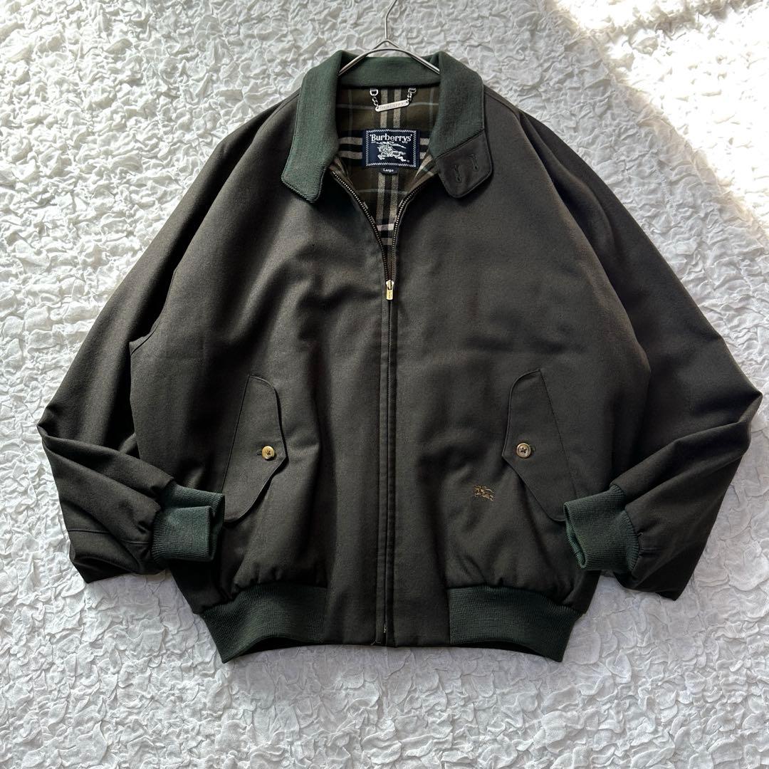 90S バーバリー ウール ハリントンジャケット G9 ホースロゴ オリーブ