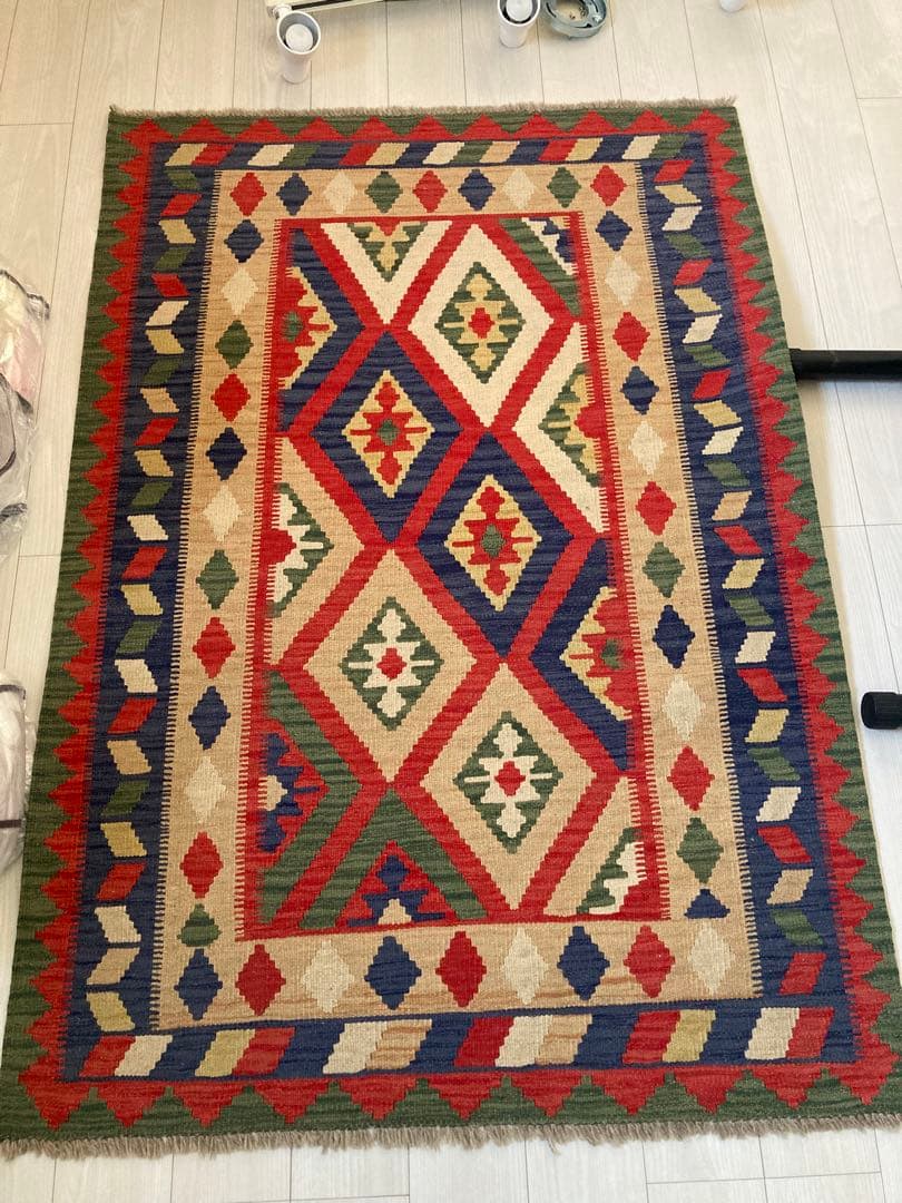 IKEA キリム　ラグ　マット　約175センチx120センチ FULLMAKT フルマクト ラグ 平織り、室内/屋外用, ベージュ/メランジ