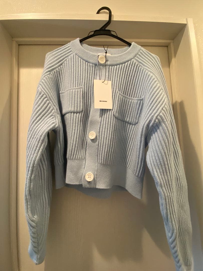 新品未使用】MIESROHE オーバルフォルムニットカーディガン LBLU