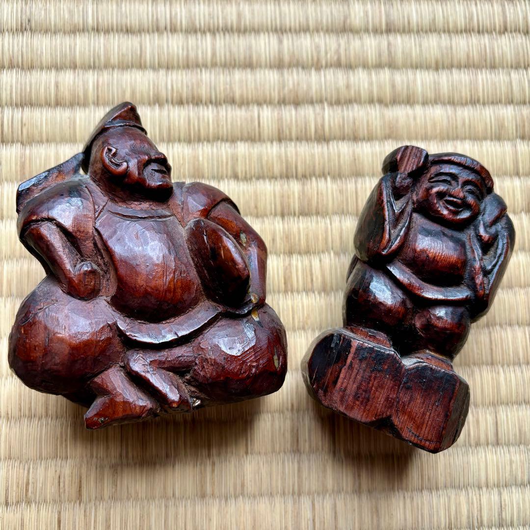 恵比寿 大黒　木彫　郷土玩具　時代　骨董　古美術　張子型　江戸　明治　昭和