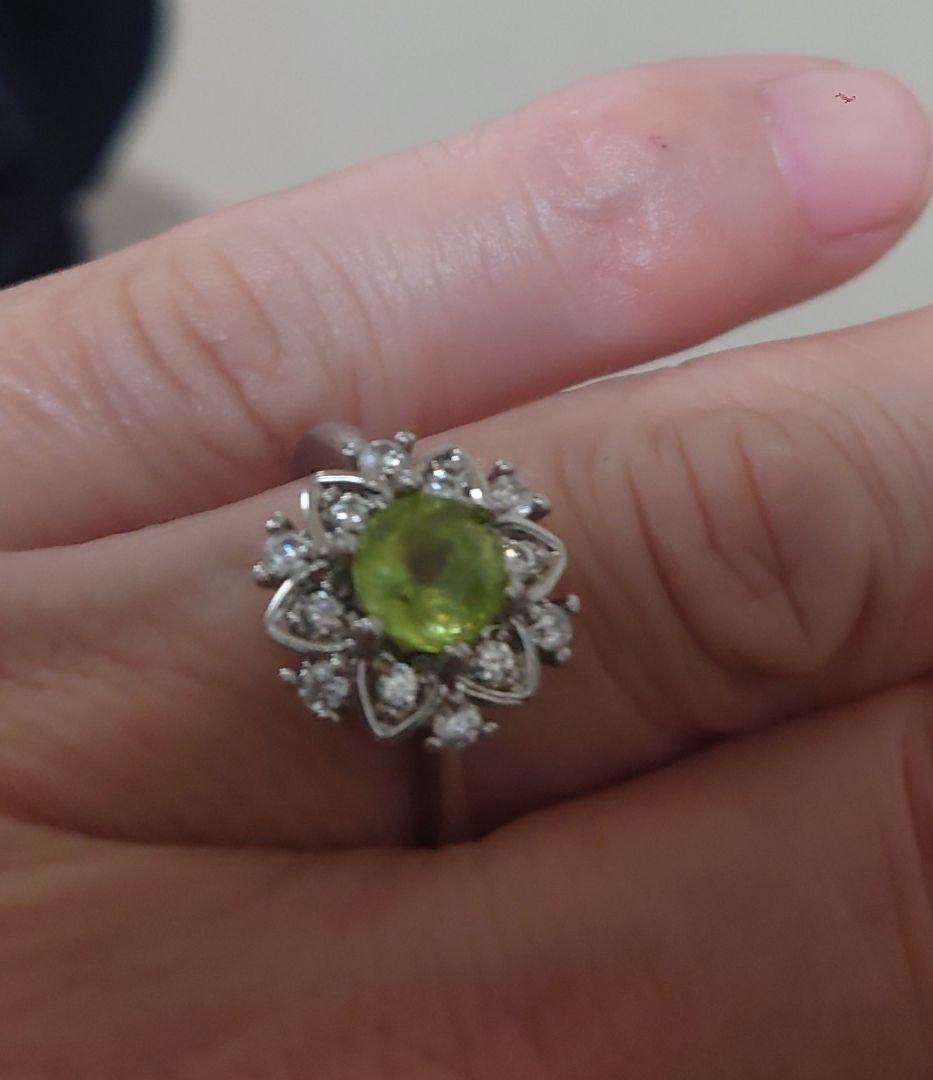 天然石スフェーン指輪リングスノーフレークフラワーデザイン シルバー