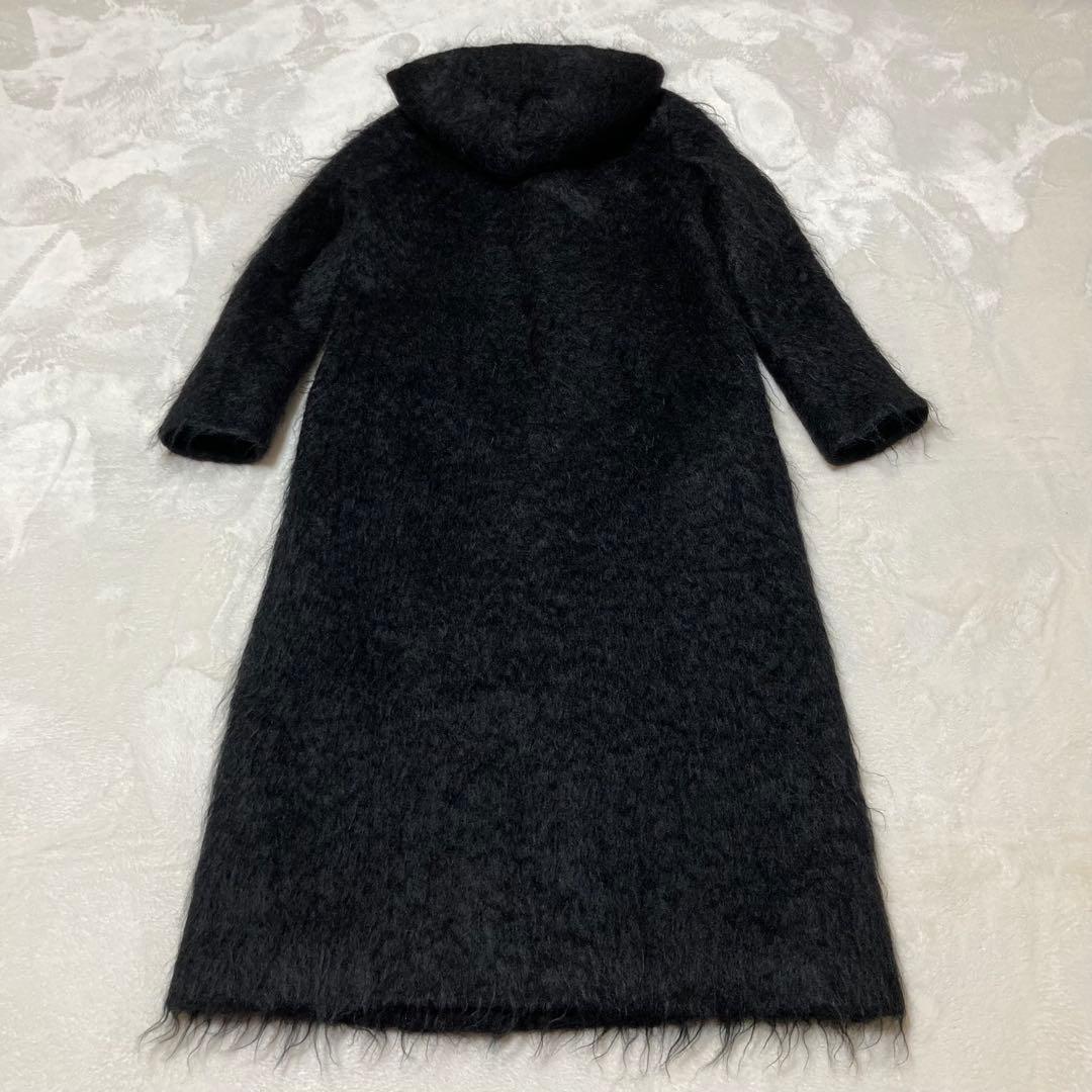 ジビラ✨シャギー マキシ丈 ロングコート　フード　黒　毛足長　スーパーロング