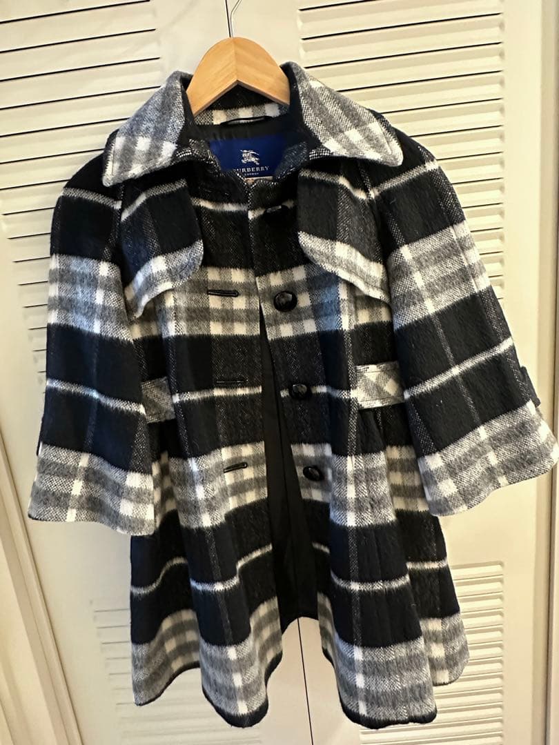バーバリーブルーレーベル ケープコート モヘヤ アルパカ ノバチェック