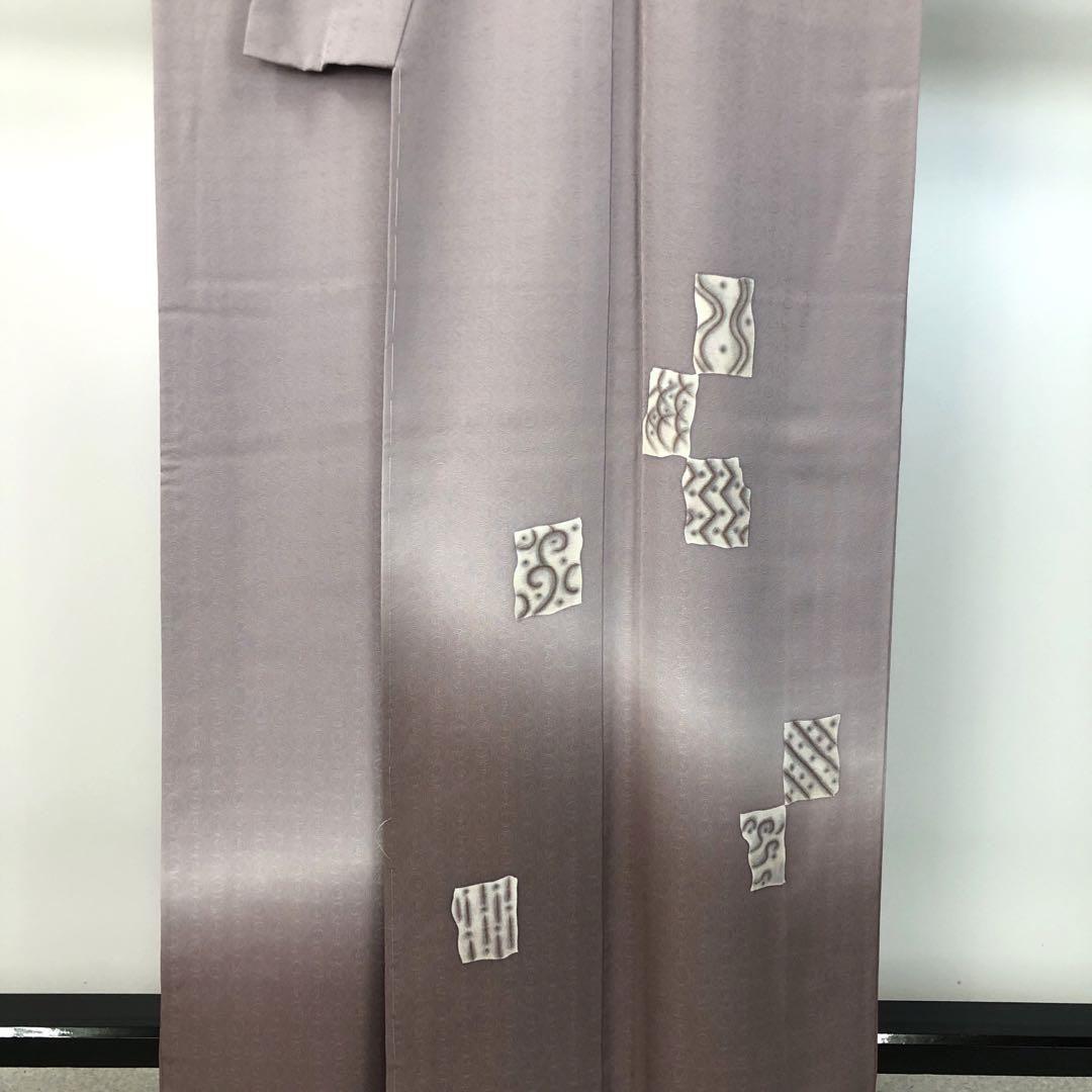 付下げ 小広富之 抽象模様 暈し 紫鼠色 しつけ糸 ガード加工 K-4484