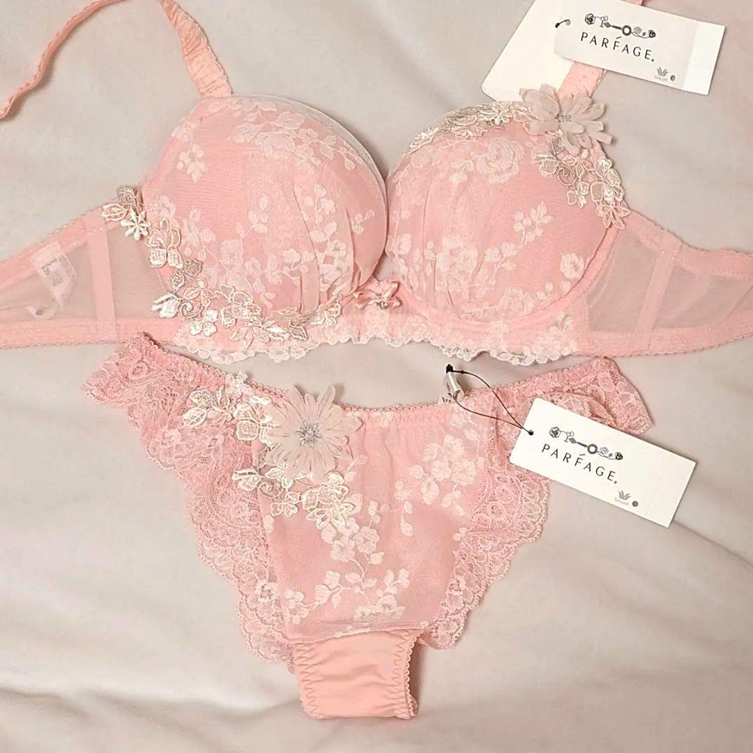Wacoal パルファージュE65 M ピンク ソング ショーツ セット レース