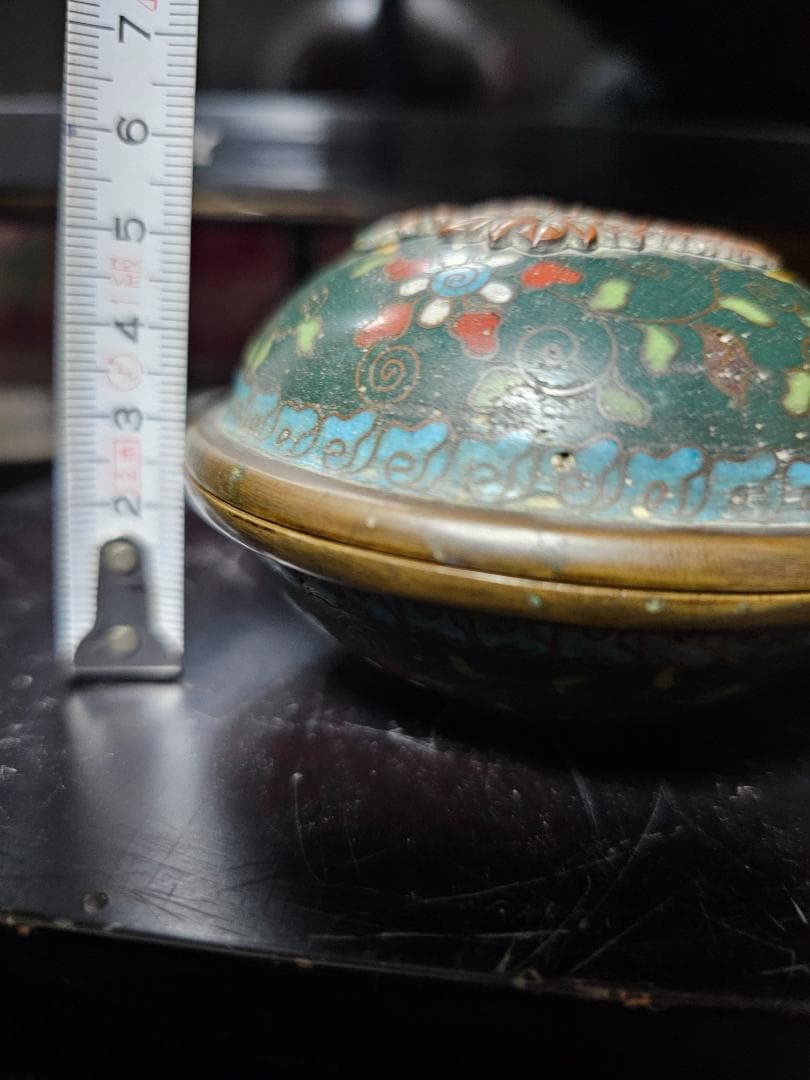 秋*田様 中国 清朝期末 七宝香合？ 景泰藍