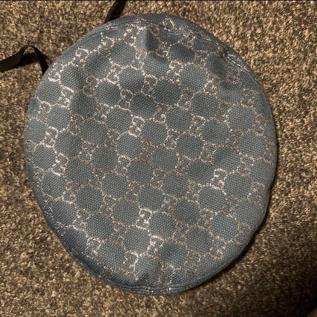 GUCCI グッチ GGパターン ラメベレー帽 青 ブルー Mサイズ 巾着つき
