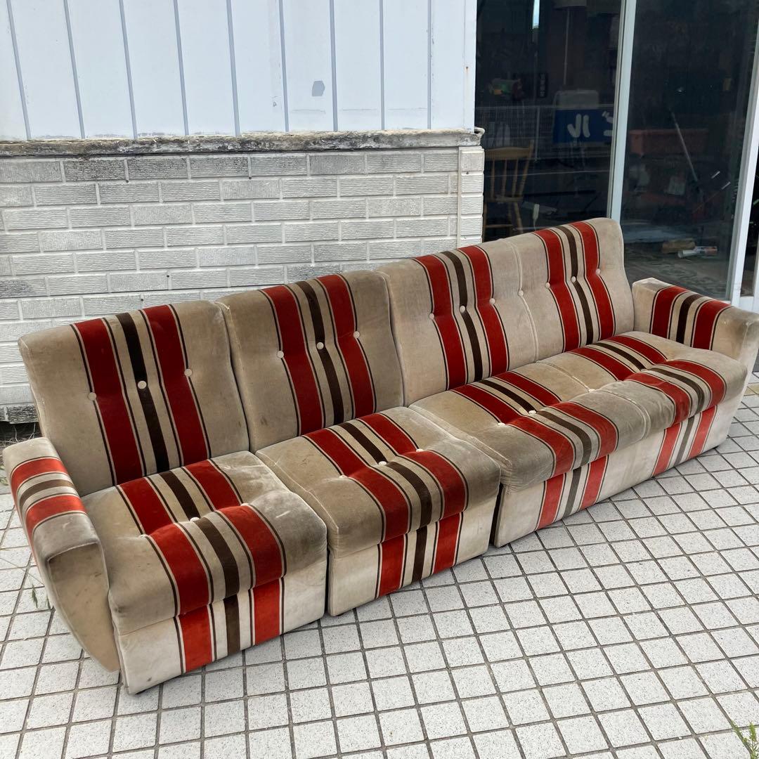 昭和レトロ ベロアストライプソファー 1人掛けソファー アームチェア