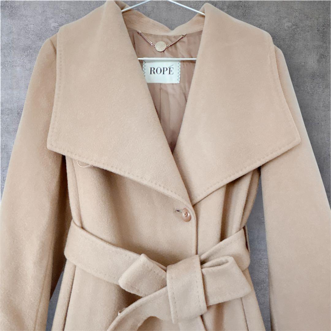 ロペ カシミヤ混 ロングコート キャメル ベルト付き 日本製