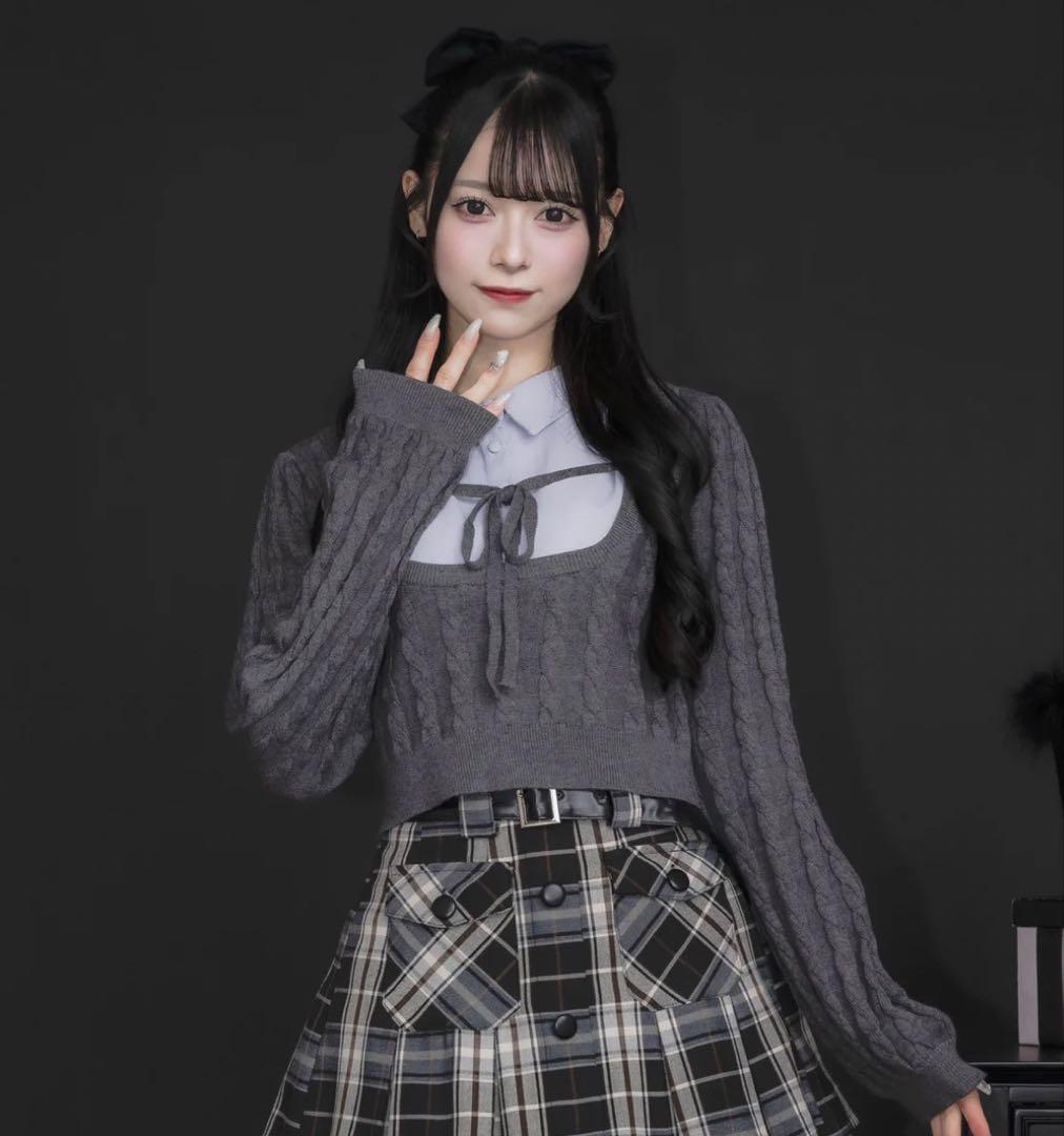 pium レイヤードケーブル長袖ニット チャコール レイヤードケーブル長袖ニット – pium