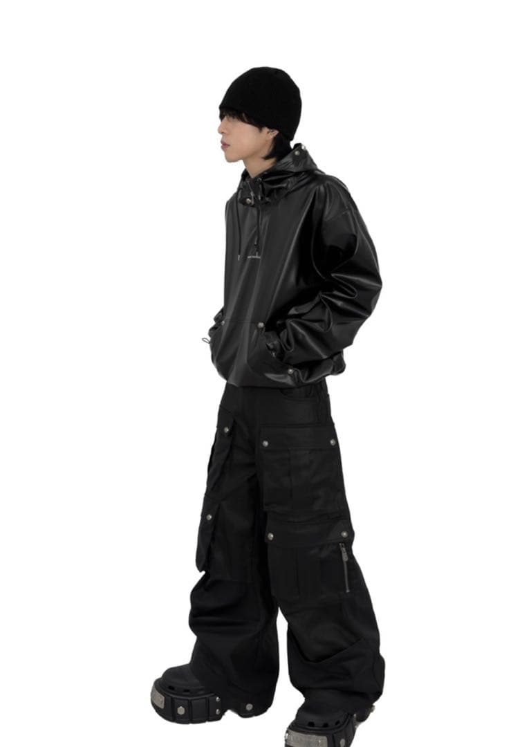 LUKEVI-【Rosen Kreuz】leather half zip hood