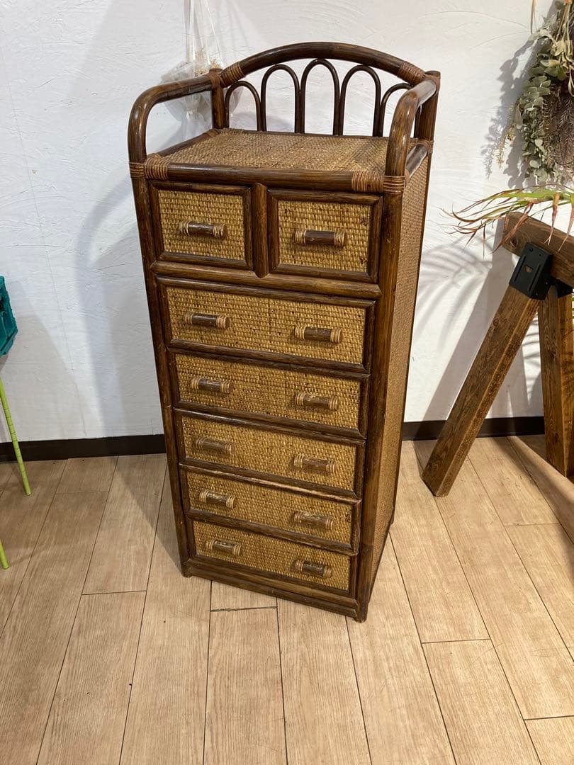 ラタン籐チェスト 家具 6段 タンス レトロ アンティーク - メルカリ