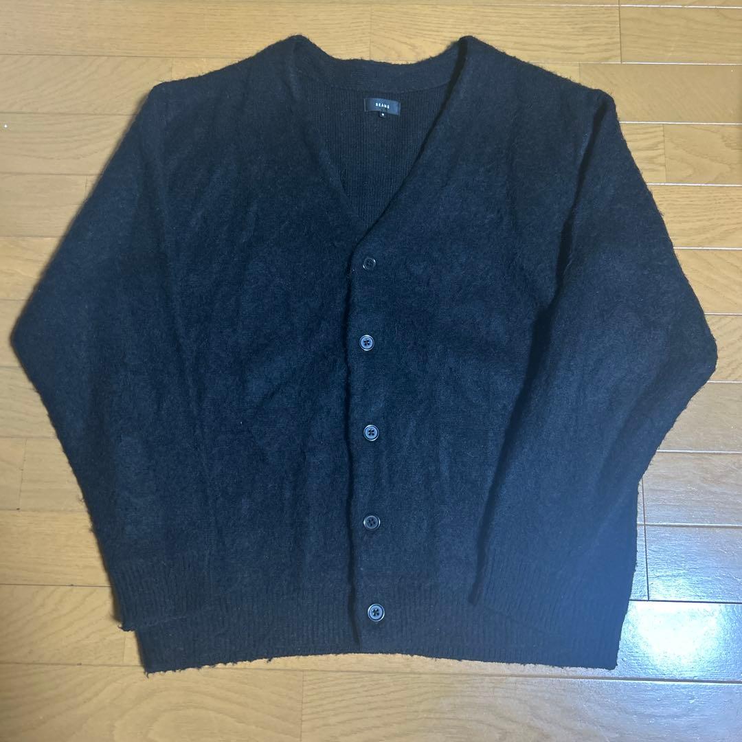 BEAMS モヘア混 シャギー ニットカーディガン ブラック M ビームス