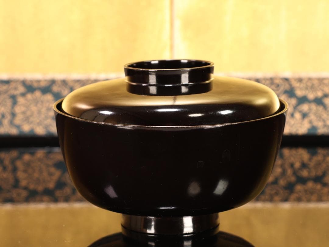 BK507 時代輪島塗 波千鳥金蒔絵 吸物椀 五客 木製 茶道具 懐石 菓子