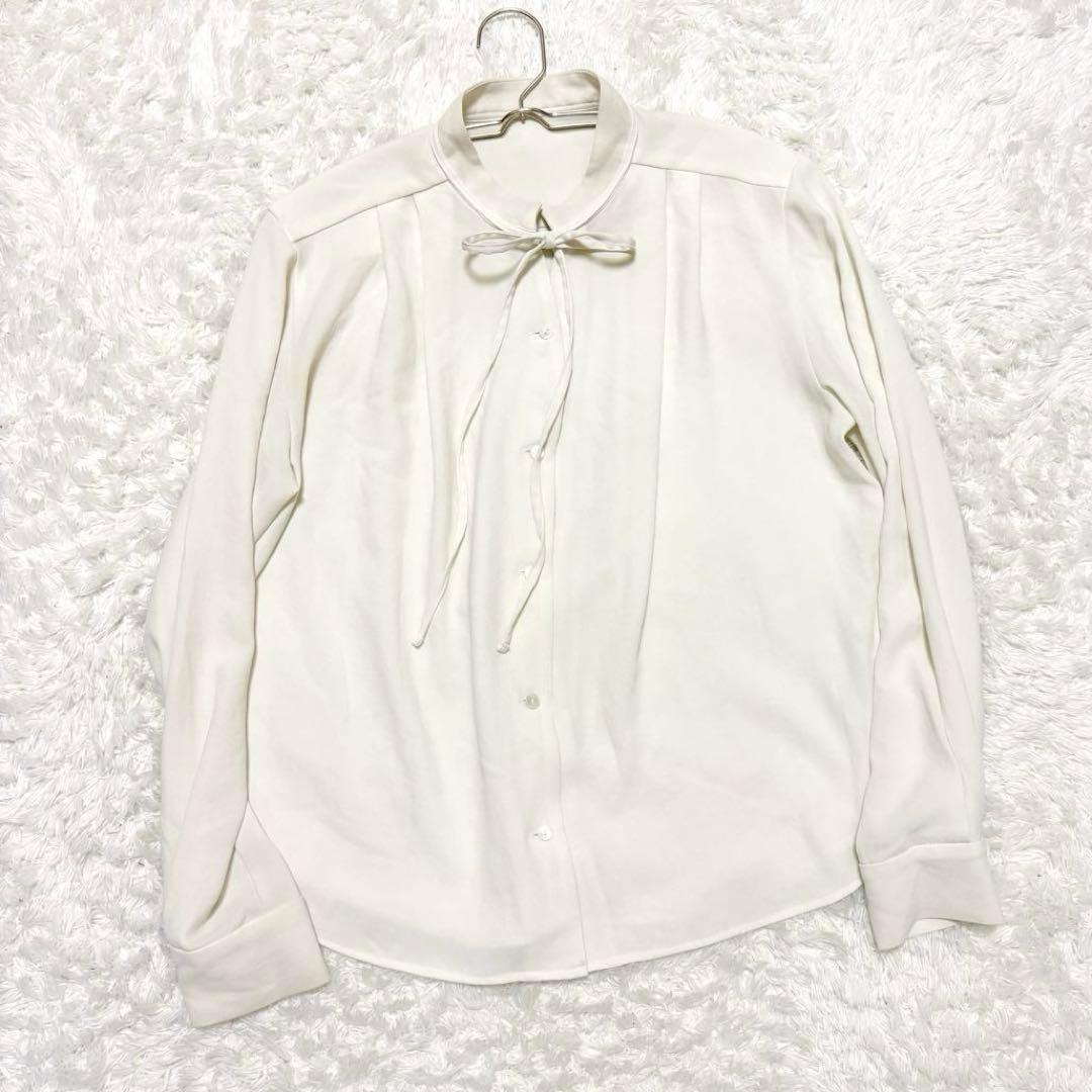 ソージュSOEJU ジョーゼットリボンブラウス ボウタイ とろみ 白 M