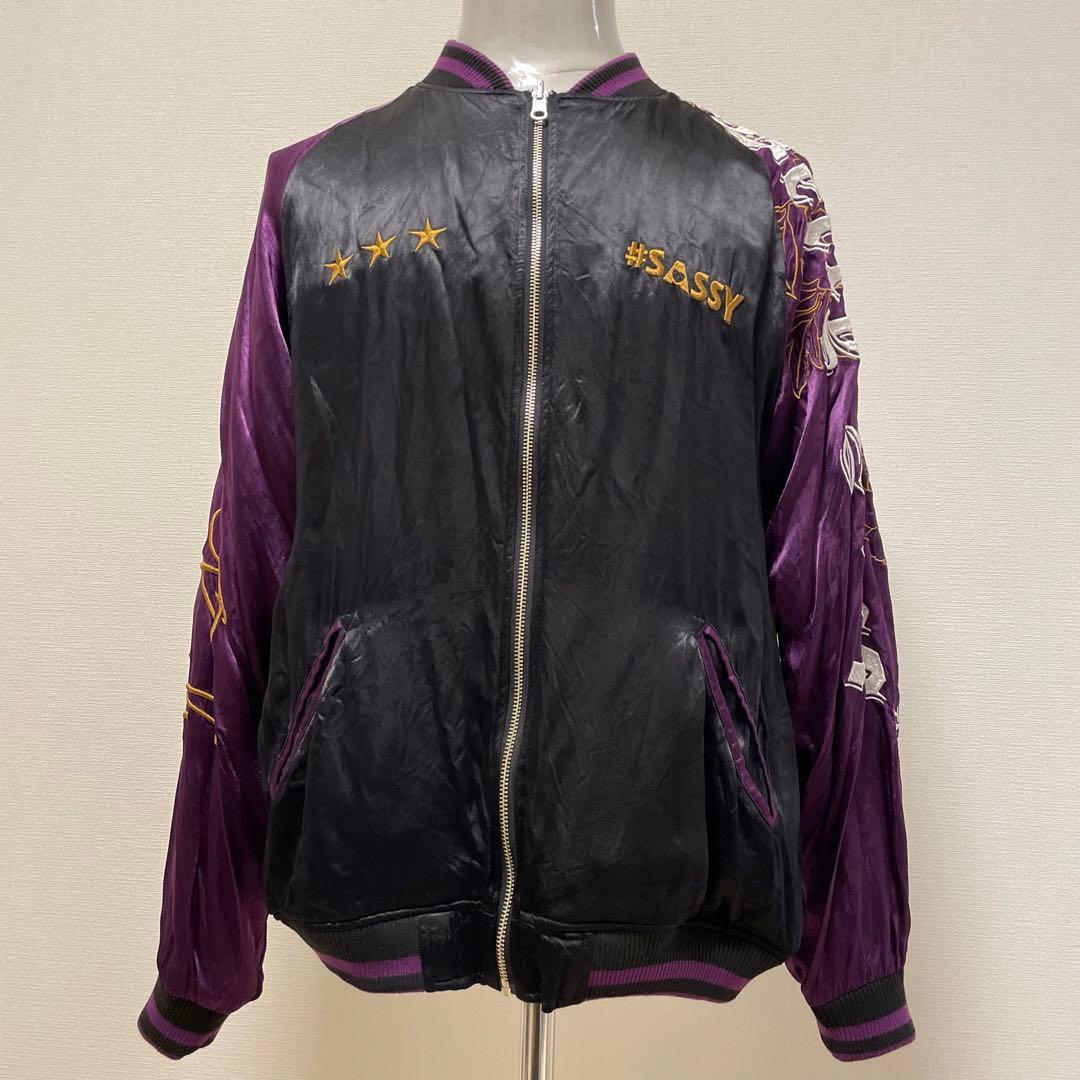 絡繰魂 × ベティブープ スカジャン リバーシブル 黒 紫 刺繍 XLサイズ