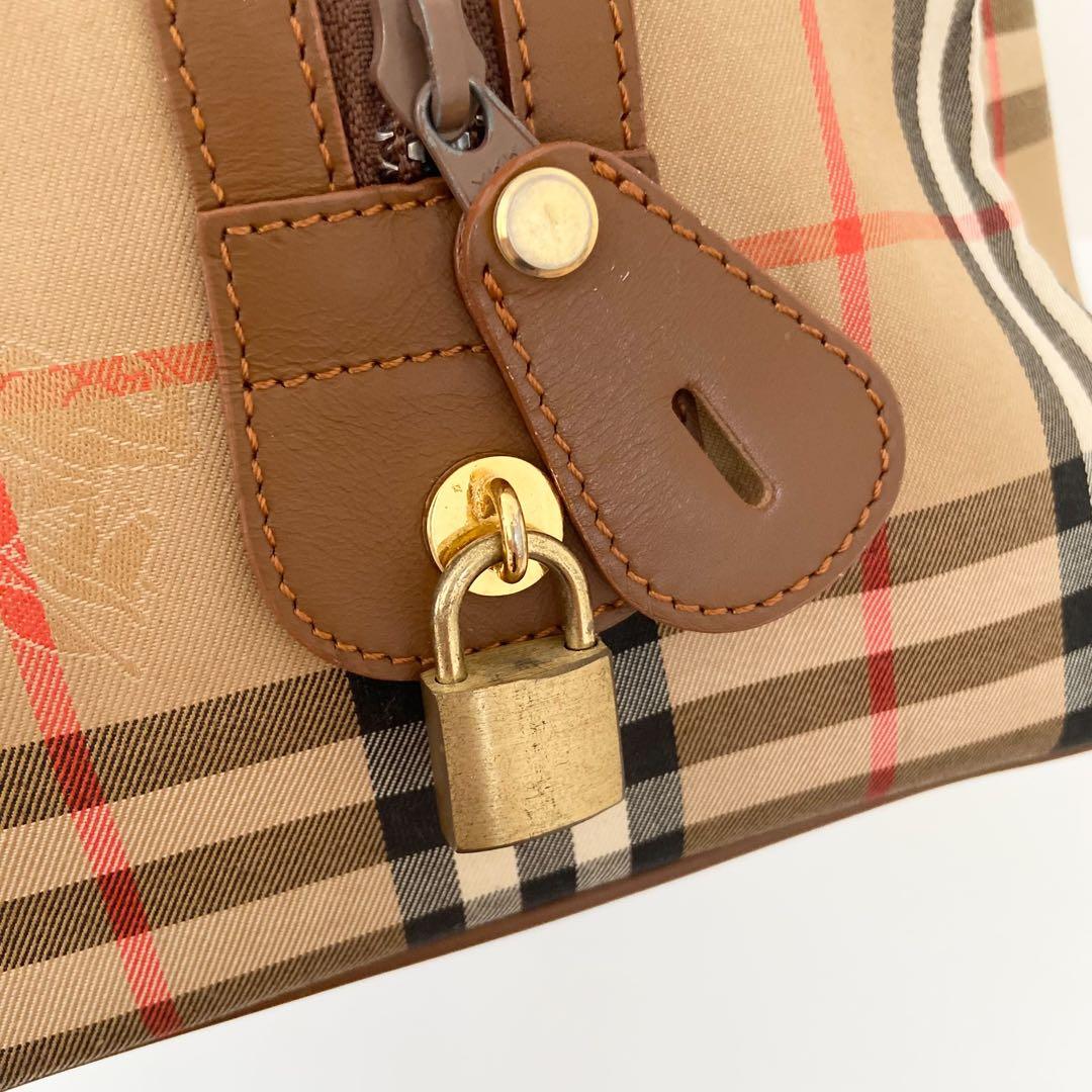 極美品 バーバリー ボストンバッグ シャドーホース ノバチェック PVC