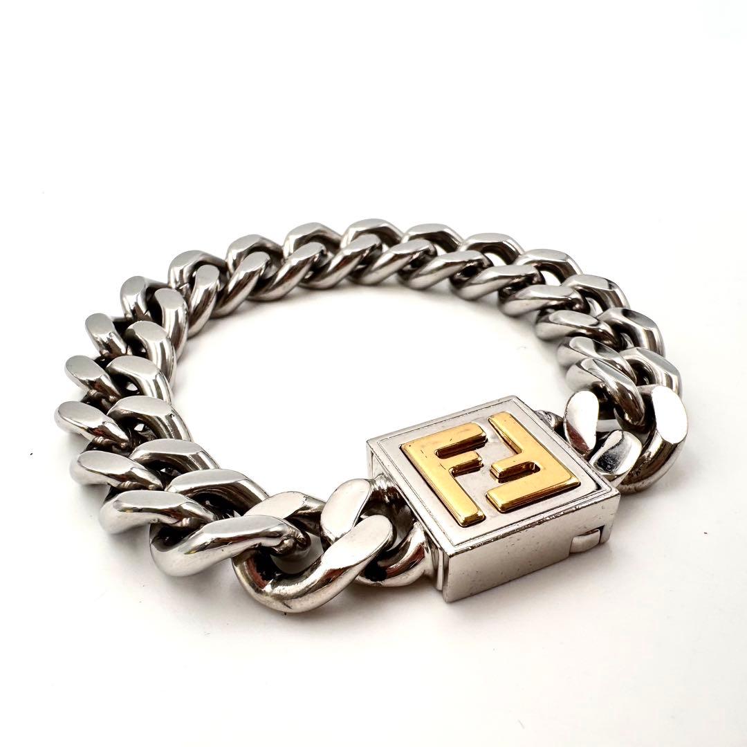 美品✨ フェンディ FFロゴ 喜平 チェーンブレスレット パラジウム